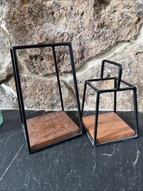Wood Base Metal Frame Decorative Holders - Black & Brown